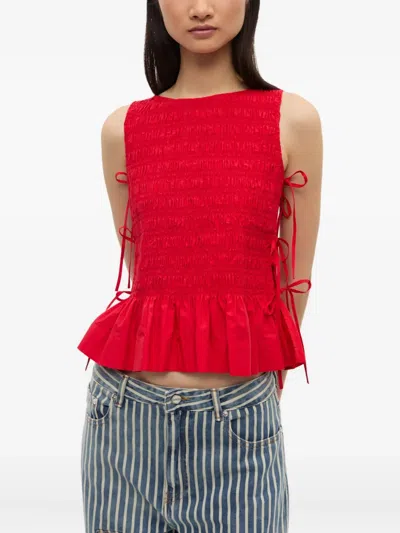 Ganni Red Cotton Smock Tie Camisole