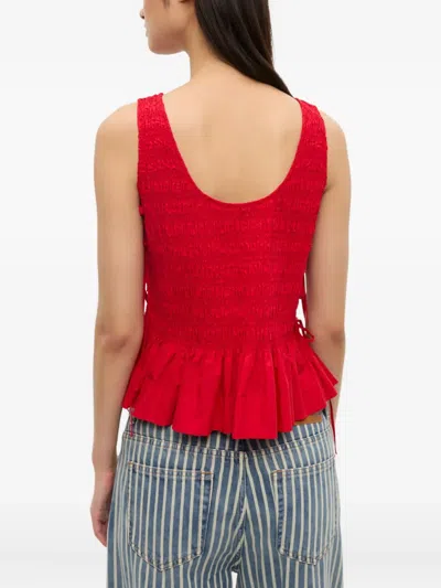 Ganni Red Cotton Smock Tie Camisole