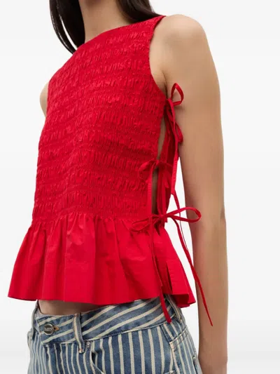 Ganni Red Cotton Smock Tie Camisole