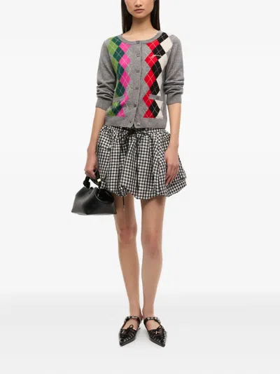 Ganni Argyle-pattern Logo-embroidered Cardigan In Multi