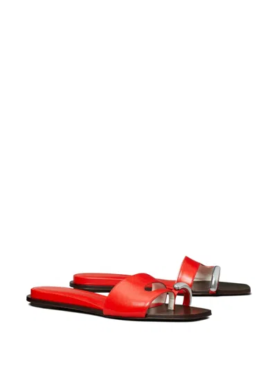 Tory Burch Pierced Open-toe Slide Sandals In Red