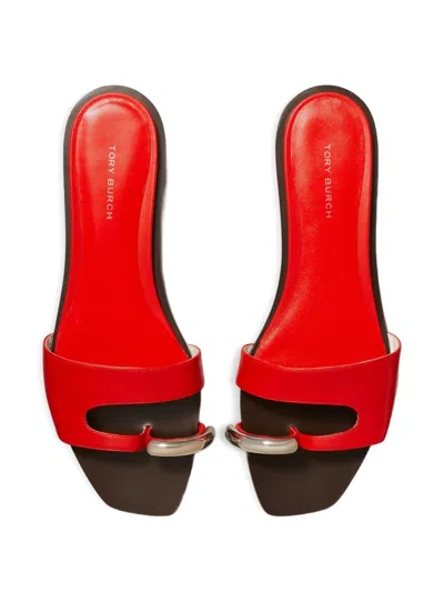 Tory Burch Pierced Open-toe Slide Sandals In Red