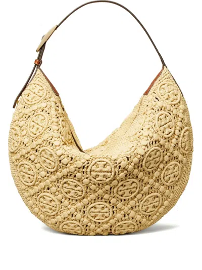 Tory Burch T Monogram Raffia Balloon Bag