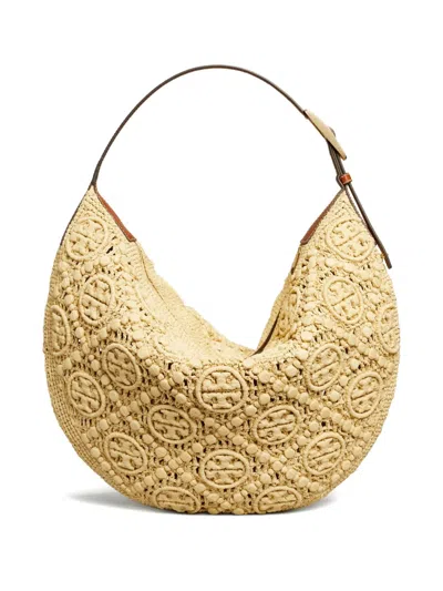 Tory Burch T Monogram Raffia Balloon Bag