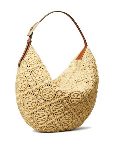 Tory Burch T Monogram Raffia Balloon Bag