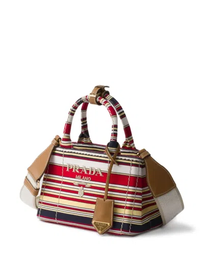 Prada Mini Bag Aus Gestreiftem Baumwoll-canvas
