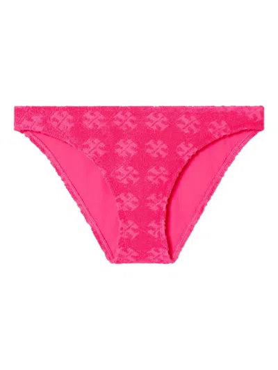Tory Burch Textured Fabric Bikini Bottom With Adjustable Straps In Pink
