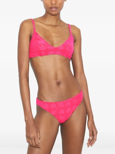 Tory Burch Textured Fabric Bikini Bottom With Adjustable Straps In Pink