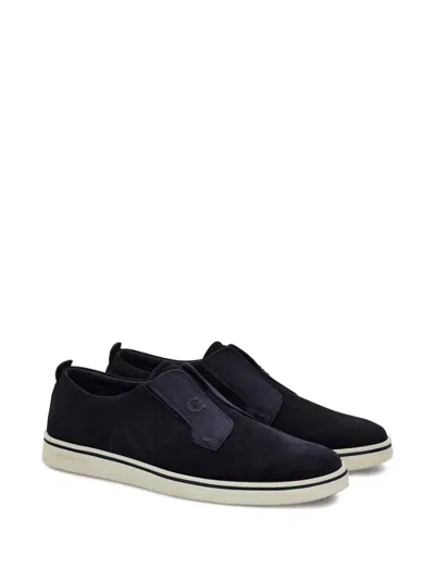 Ferragamo Navy Blue Laceless Sneakers
