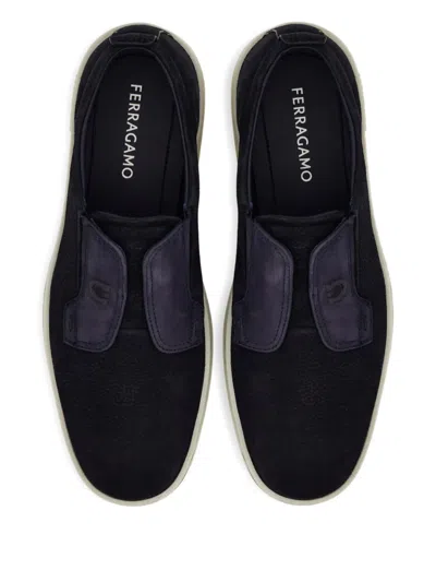 Ferragamo Navy Blue Laceless Sneakers