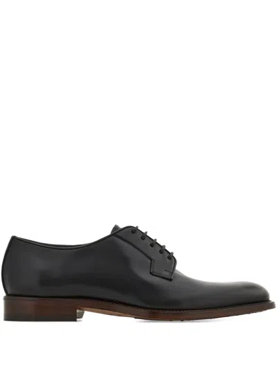 Ferragamo Polished Leather Derby Shoes In Black