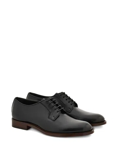 Ferragamo Polished Leather Derby Shoes In Black