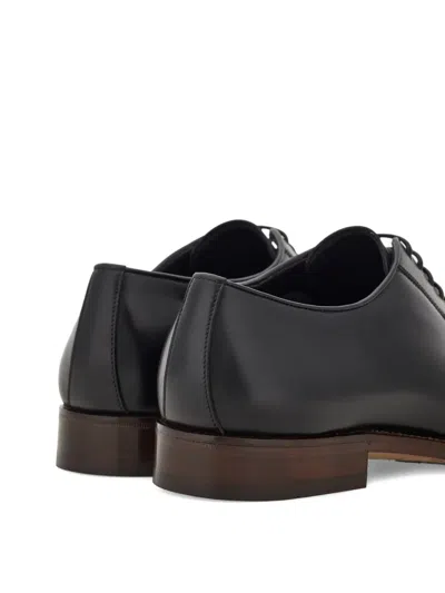 Ferragamo Polished Leather Derby Shoes In Black