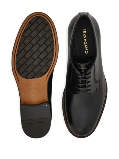 Ferragamo Polished Leather Derby Shoes In Black