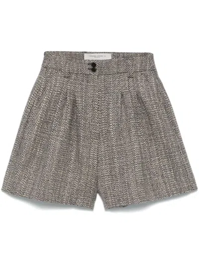 Golden Goose Herringbone Print Wool Shorts In Gray