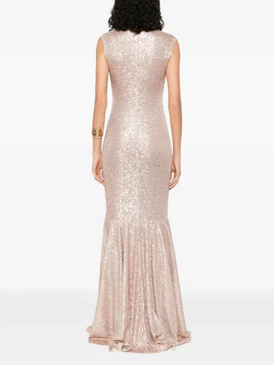 Norma Kamali Peach Fishtail Shirred Long Dress In Pink