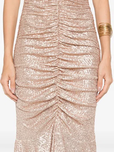 Norma Kamali Peach Fishtail Shirred Long Dress In Pink