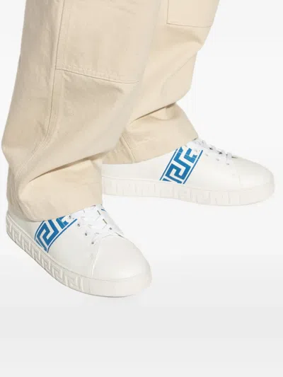 Versace Leather Low-top Greca Style Sneakers In White