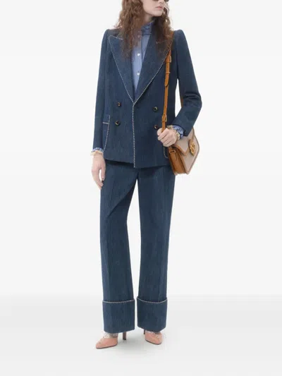 Valentino Double-breasted Chambray Blazer In Blue