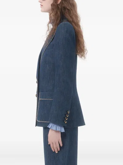 Valentino Double-breasted Chambray Blazer In Blue