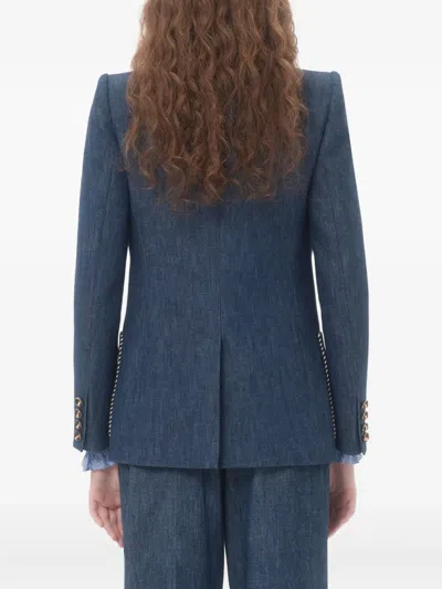 Valentino Double-breasted Chambray Blazer In Blue