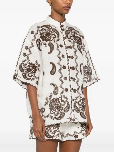 Zimmermann Ascension Leather-trimmed Broderie Anglaise Linen Shirt