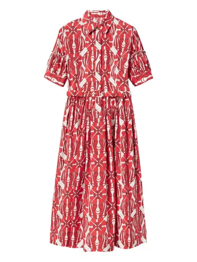 La Doublej Libertine Printed Cotton Shirt Dress In Red