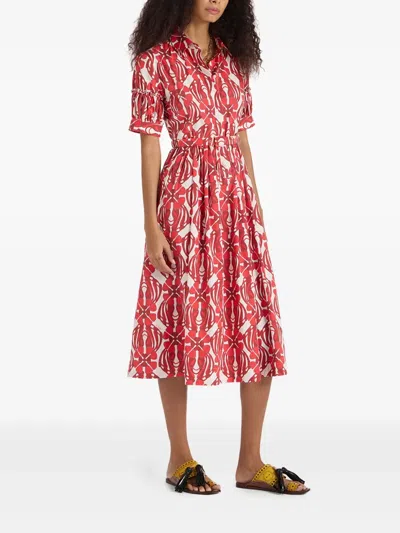 La Doublej Libertine Printed Cotton Shirt Dress In Red