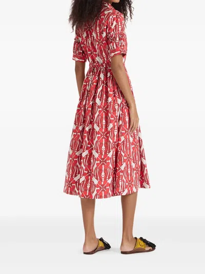 La Doublej Libertine Printed Cotton Shirt Dress In Red
