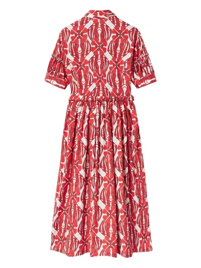 La Doublej Libertine Printed Cotton Shirt Dress In Red