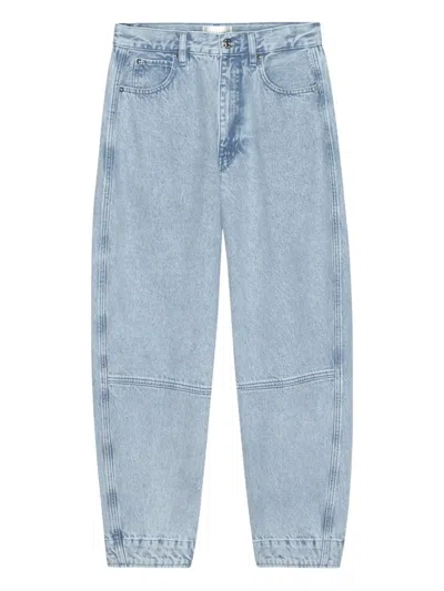 Frame The Twisted High Rise Wide Leg Ankle Jeans In Never In Blue