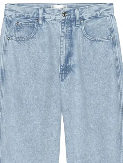 Frame The Twisted High Rise Wide Leg Ankle Jeans In Never In Blue