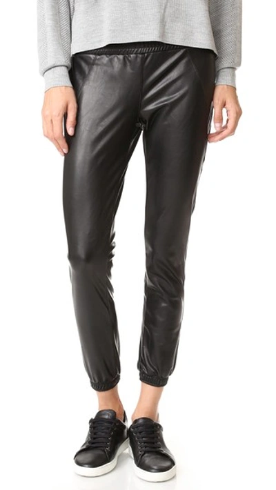 David Lerner Vegan Leather Track Pants In Classic Black