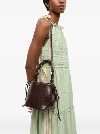 Ganni Bou Brown Bucket Bag In Brown