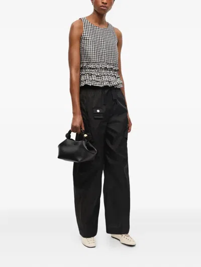 Ganni Crinkled Taffeta Check Open Back Frill Top