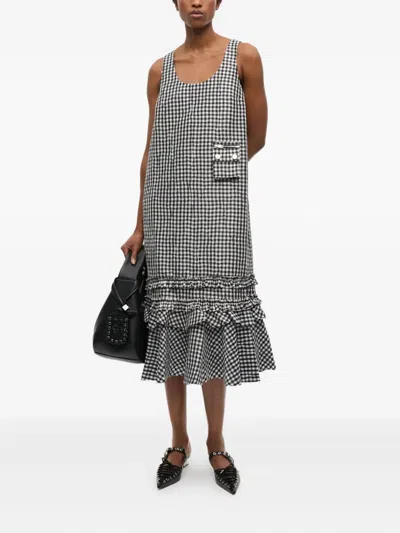 Ganni Gingham-print Dress In Gray