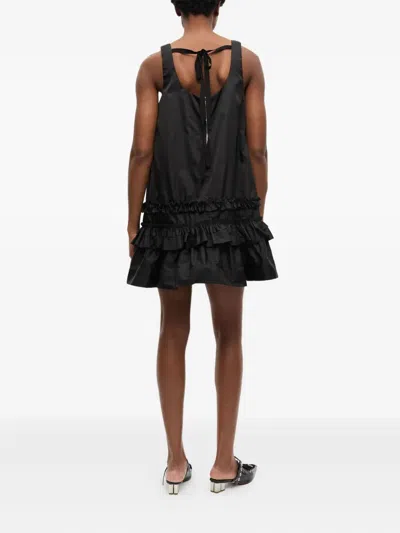 Ganni Duchesse Nylon U-neck Mini Dress In Black