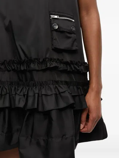 Ganni Duchesse Nylon U-neck Mini Dress In Black