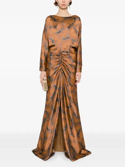 Amsale Long Sleeve Jacquard Gown