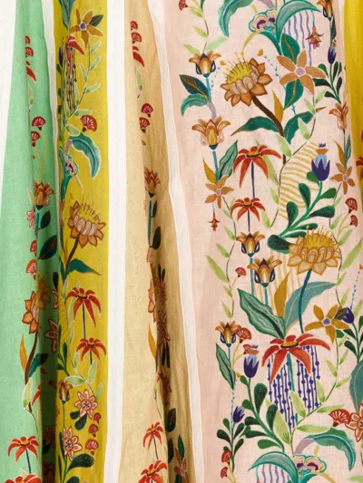 Farm Rio Delicate Floral Stripes Midi Dress In Green