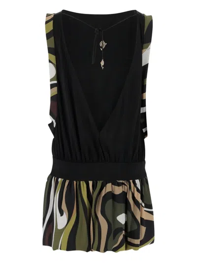 Pucci Open-back Gathered Printed Stretch-satin Jersey Mini Dress