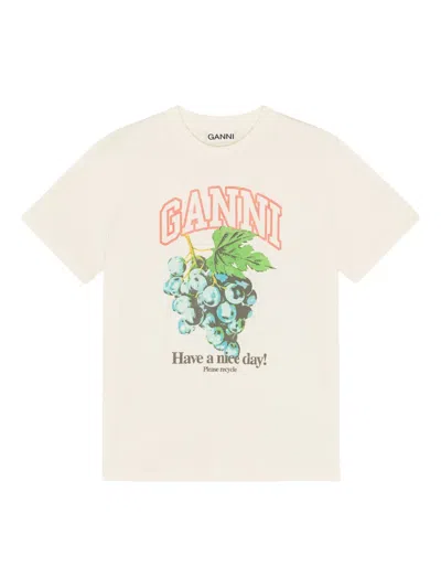 Ganni Off-white Basic Cotton Jersey Grapes Relaxed T-shirt In White