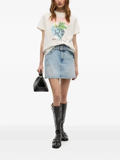 Ganni Off-white Basic Cotton Jersey Grapes Relaxed T-shirt In White