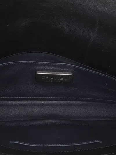 Pre-owned Chanel 2013-2014 Shearling East West Boy Flap Shoulder Bag In Black