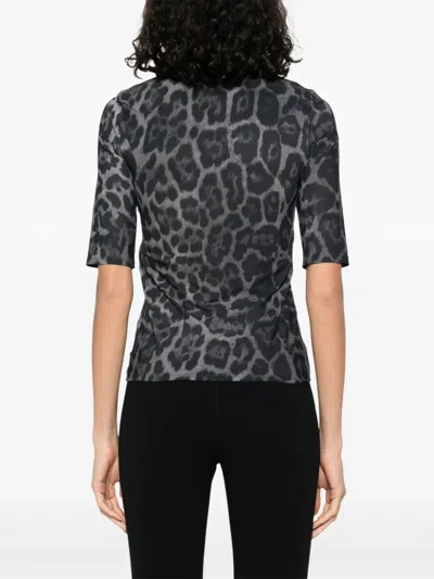Stella Mccartney Animal Print Crewneck Top Three Quarter Sleeves In Blue