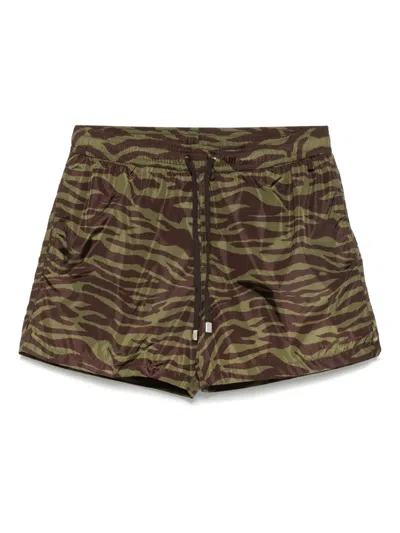 Attico Zebra Shorts In Khaki/brown Nylon