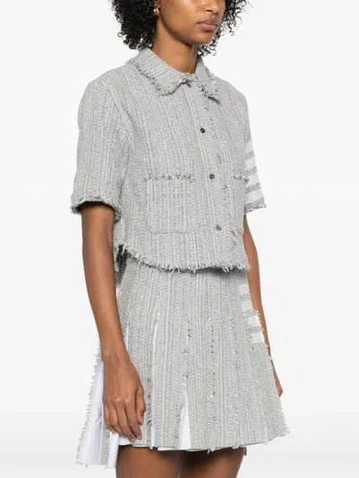 Thom Browne Shirt Cotton Blend Frayed Edges In Gray