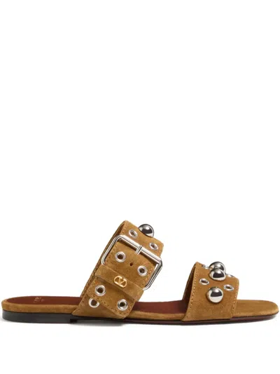 Valentino Garavani Valentino Nellcote Stud-embellished Suede Sliders In Brown