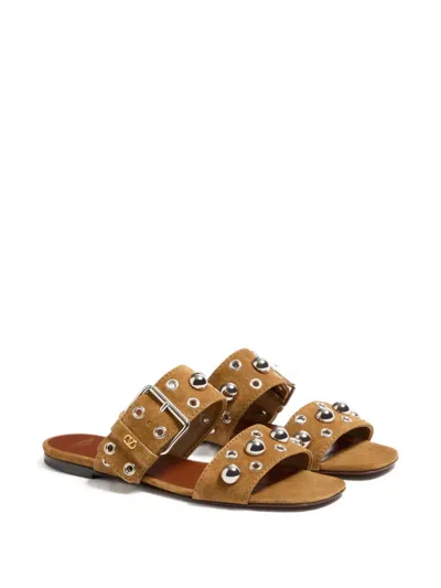 Valentino Garavani Valentino Nellcote Stud-embellished Suede Sliders In Brown