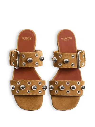 Valentino Garavani Valentino Nellcote Stud-embellished Suede Sliders In Brown